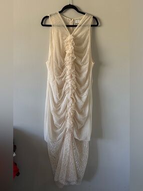 H&M Cream Ruffle Lace Draped Sleeveless Dress
